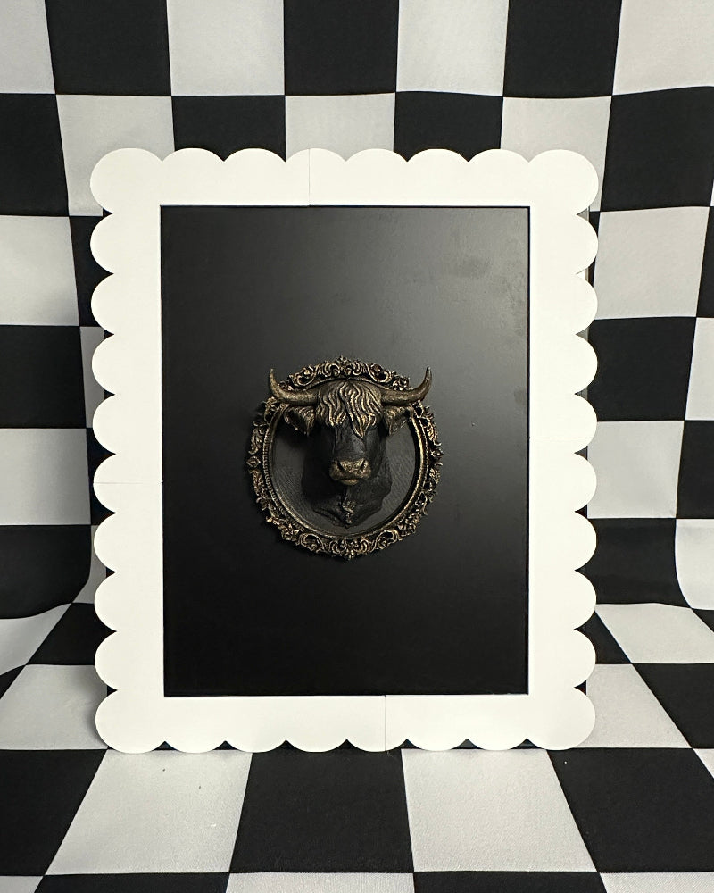 Gold Highland Cow Framed Magnet | Rustic Gothic Mini Wall Art & Curiosity Decor