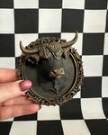 Gold Highland Cow Framed Magnet | Rustic Gothic Mini Wall Art & Curiosity Decor