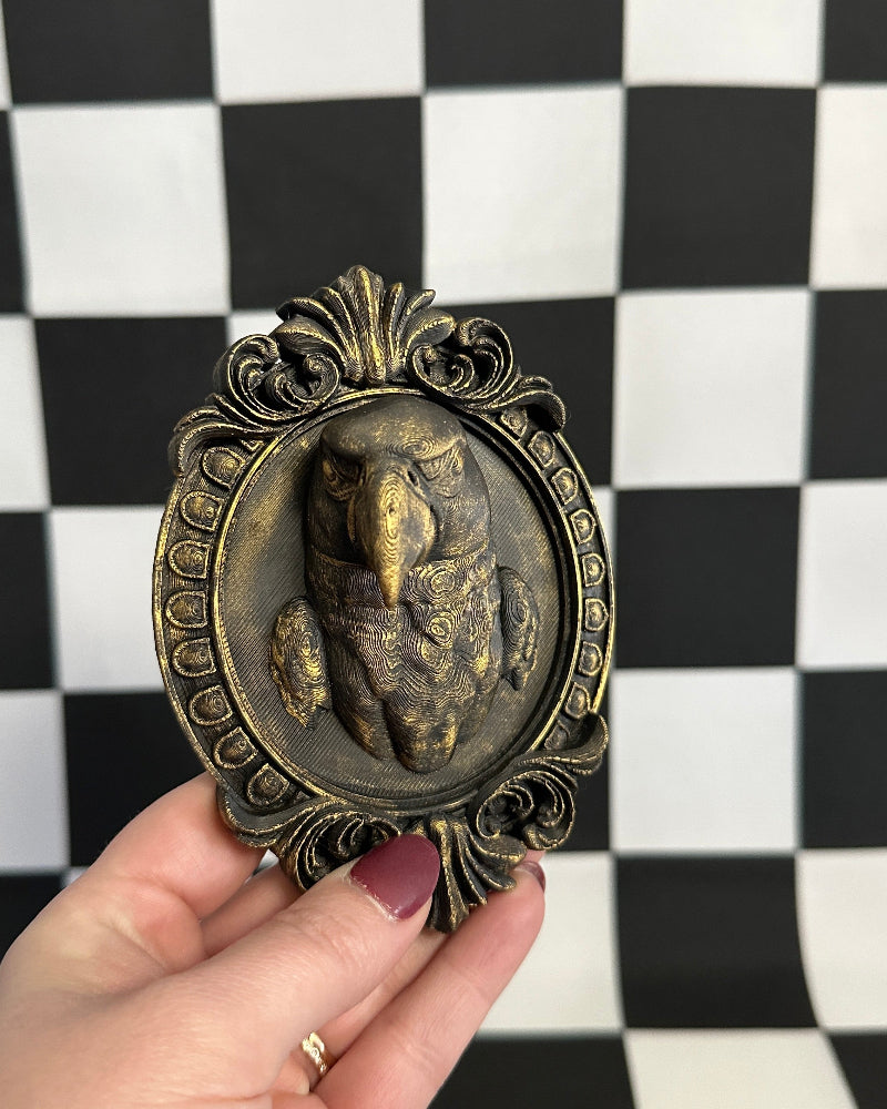 Gold Parrot Framed Magnet | Tropical Curiosity Mini Wall Art & Eclectic Decor