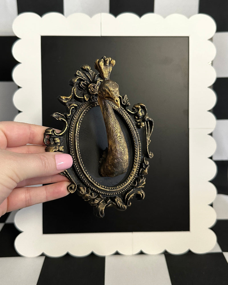 Gold Peacock Framed Magnet | Whimsical Mini Wall Art 