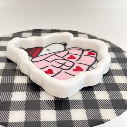 Valentine's Snoopy Puffer Jacket Trinket Tray 3D Printed Organization