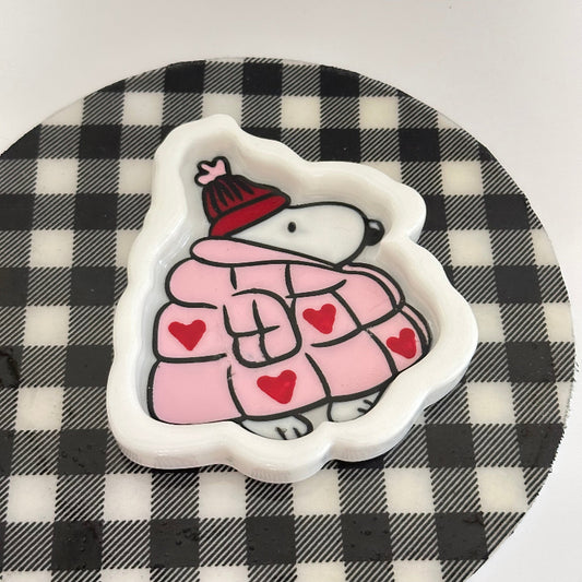 Valentine's Snoopy Puffer Jacket Trinket Tray 3D Printed Organization