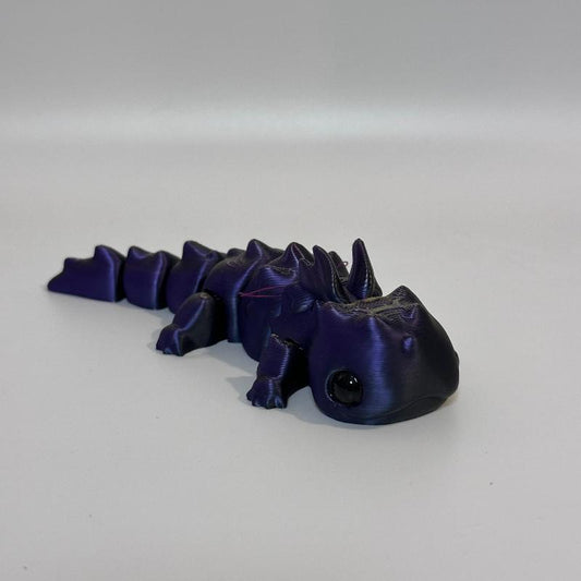 Twilight Glimmer: Large Purple Metallic Salamander Dragon 3D Printed Fidget Collectible