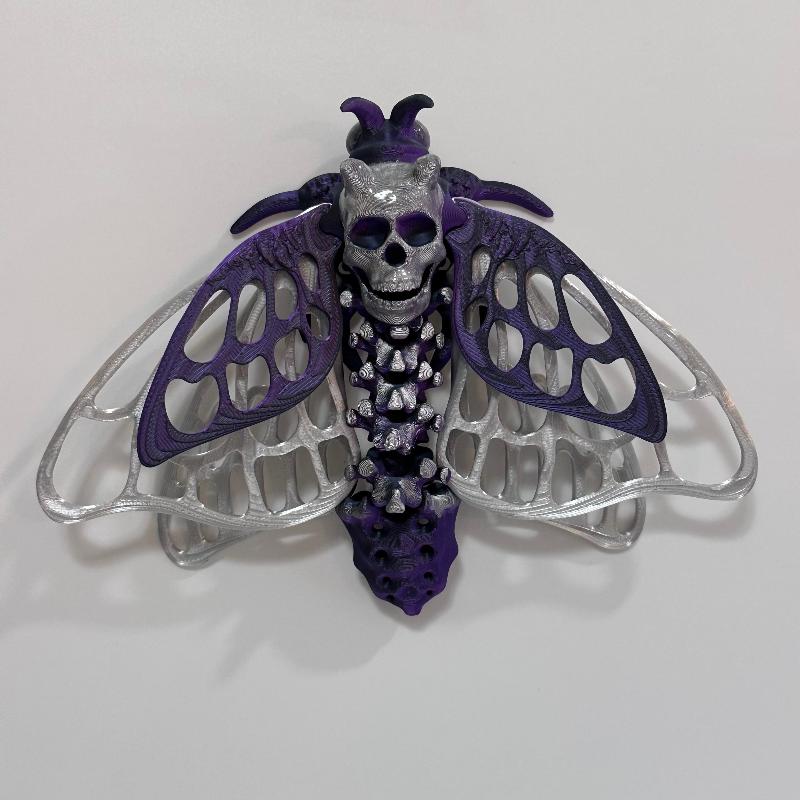 Large Silky Purple Silver Dead Head Moth 3D Printed Fidget Magnet