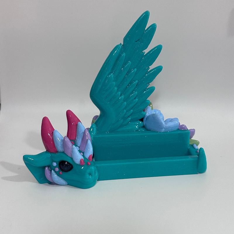 E68 Teal Dragon Business Card Holder