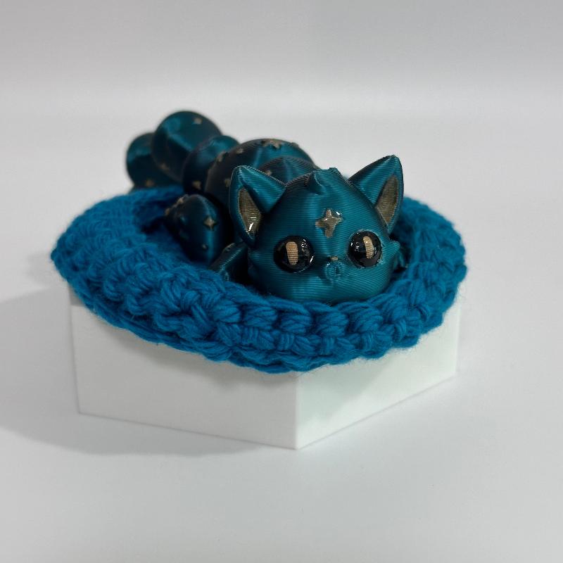 C2 Dark Teal Cat &  Crochet Cat Bed