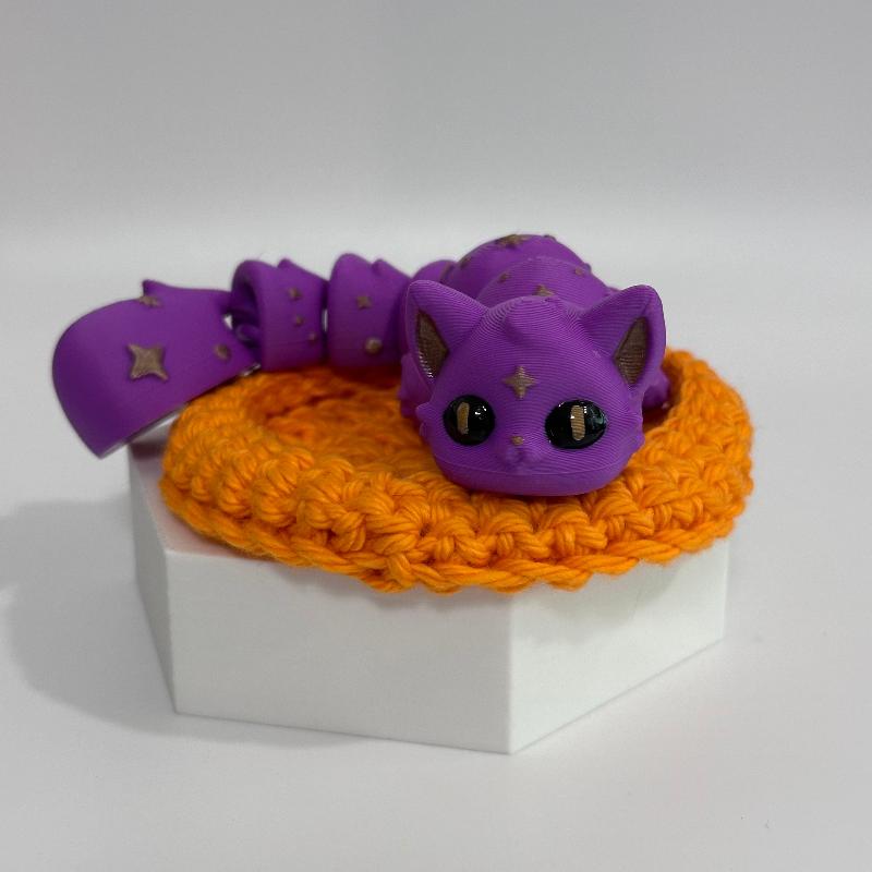 C4 Purple Cat & Orange Crochet Cat Bed