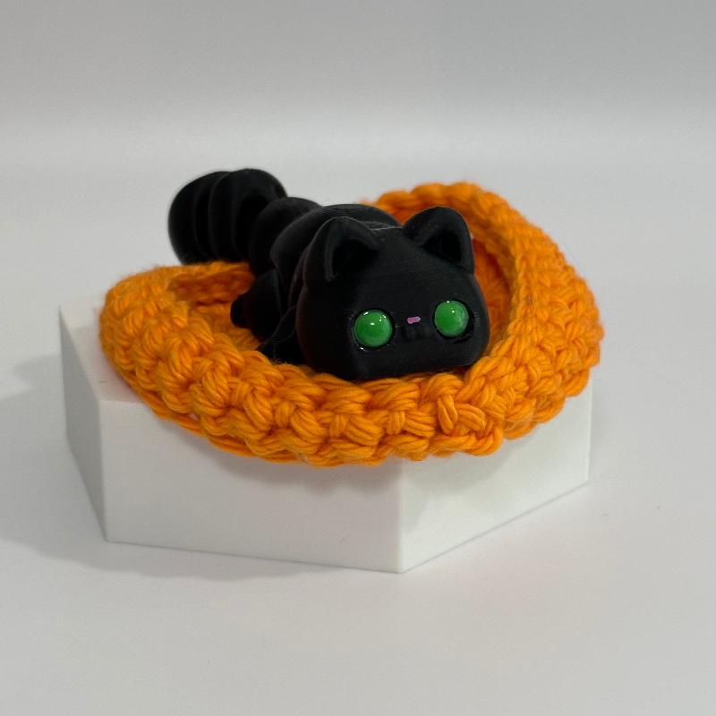 C41 Black Fidget Cat & Orange Bed