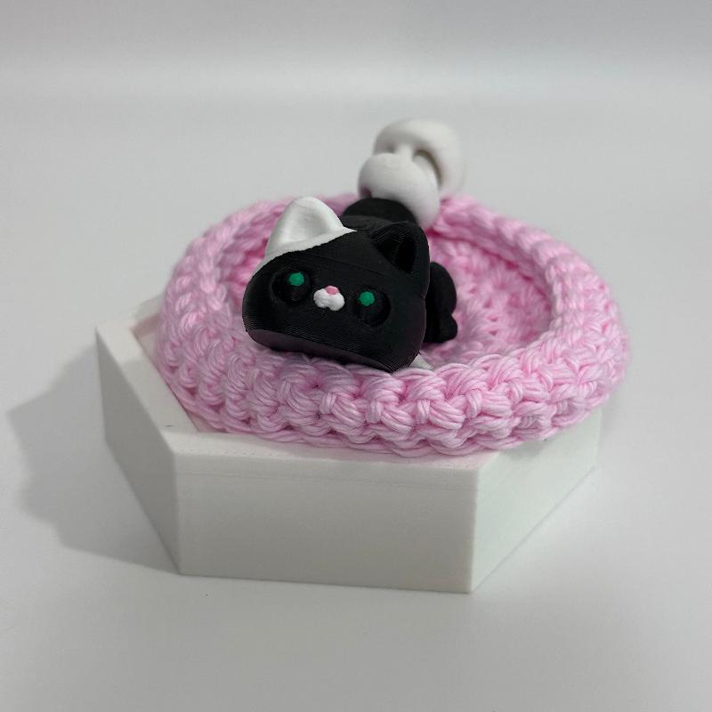 C43 Black White Fidget Cat & Pink Bed