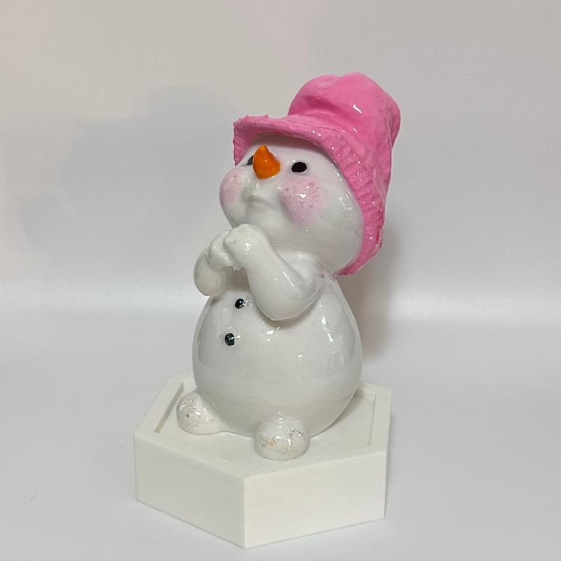 Shy Snowman in Pink Beanie 3D Printed Holiday Collectable