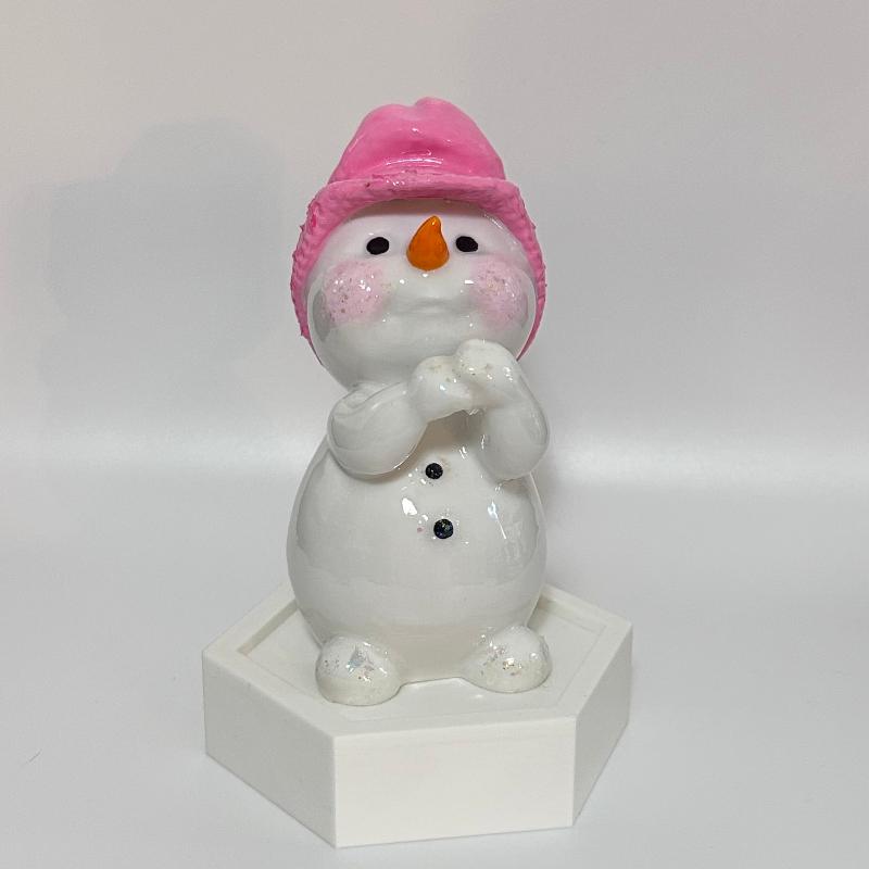 Shy Snowman in Pink Beanie 3D Printed Holiday Collectable