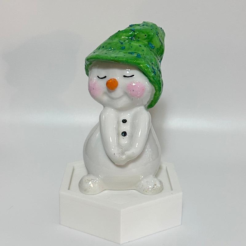 Shy Snowman in Green Beanie 3D Printed Holiday Collectable