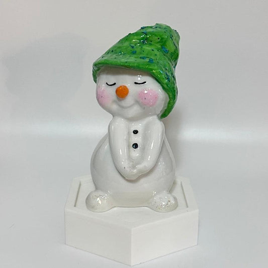 Shy Snowman in Green Beanie 3D Printed Holiday Collectable