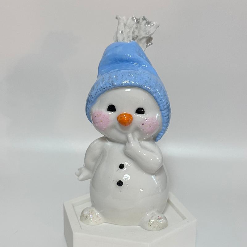 Shy Snowman in Blue Beanie 3D Printed Holiday Collectable