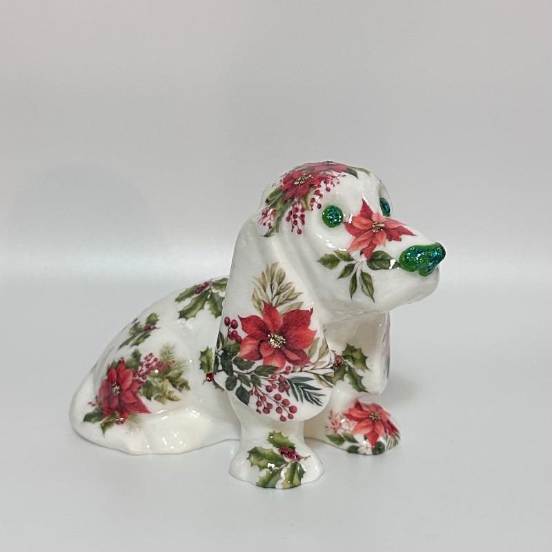 Poinsettia Basset Hound Shelfie 3D Printed Holiday Collectable