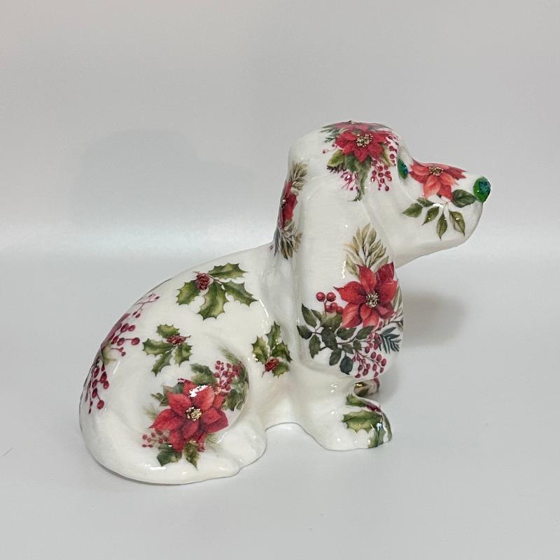 Poinsettia Basset Hound Shelfie 3D Printed Holiday Collectable