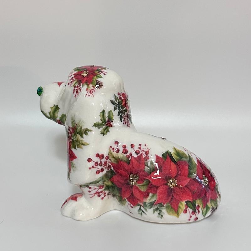 Poinsettia Basset Hound Shelfie 3D Printed Holiday Collectable