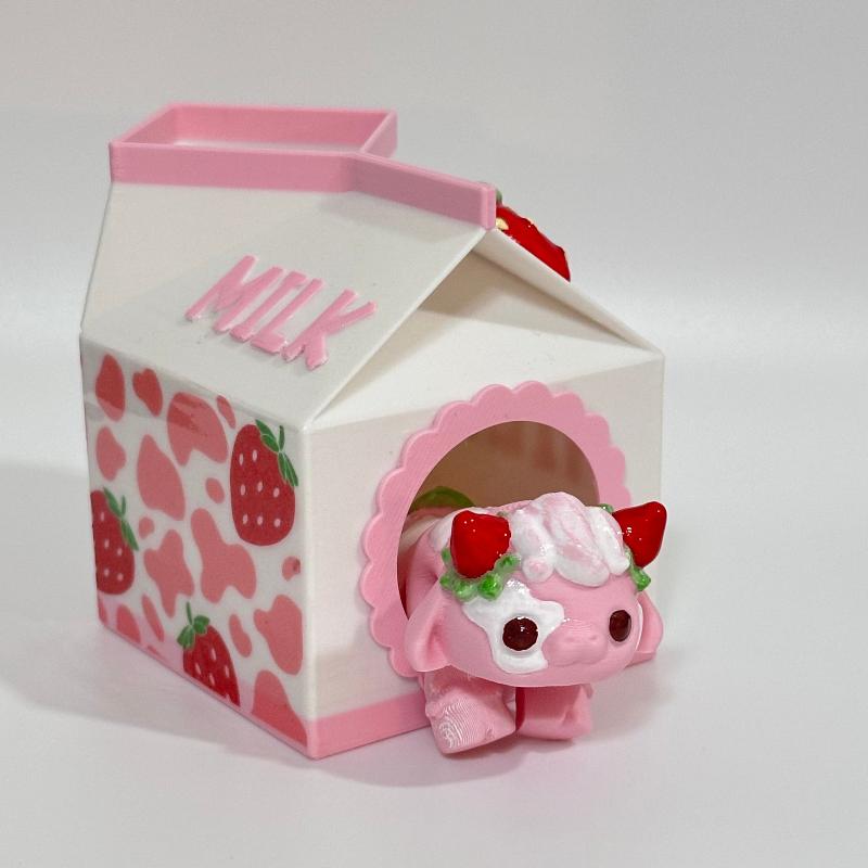 Strawberry Milk Cow 3D Printed Fidget Wildlife Collectable