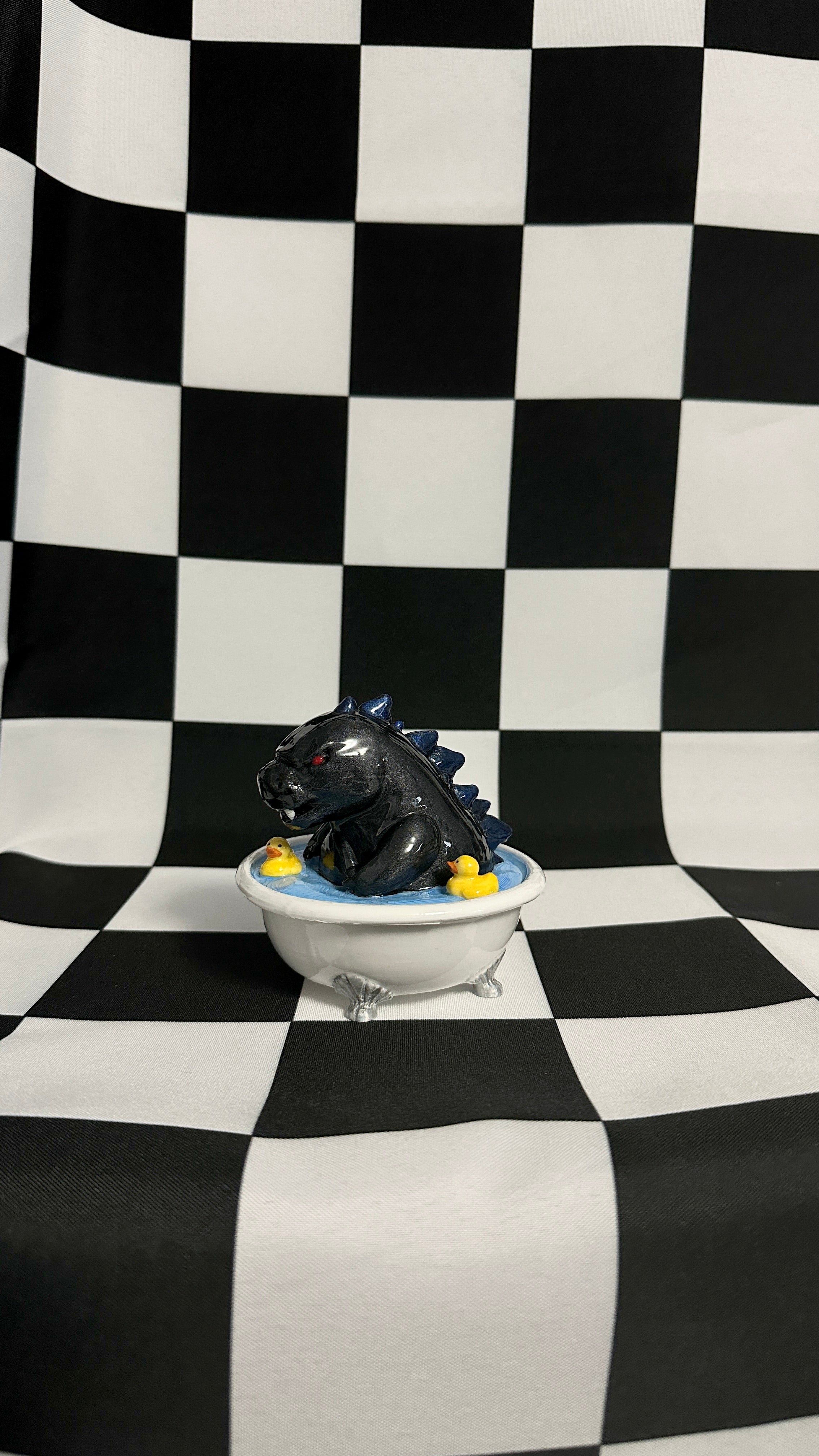 Chibi Godzilla In A Bathtub with Rubber Ducky 3D Printed Figurine