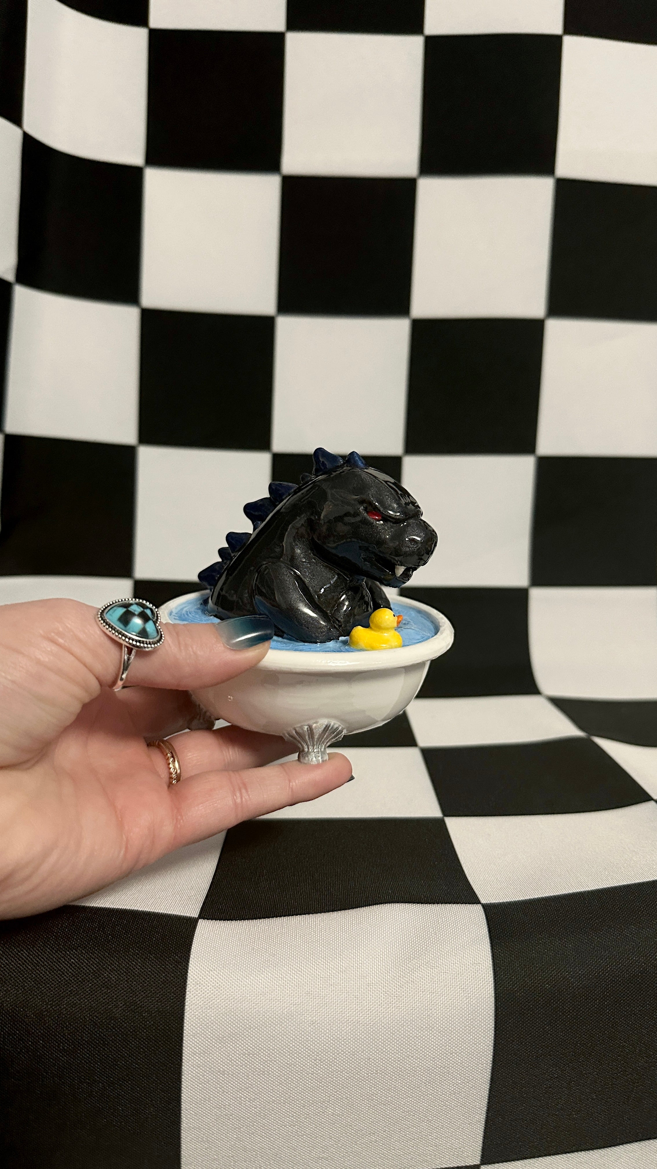 Chibi Godzilla In A Bathtub with Rubber Ducky 3D Printed Figurine