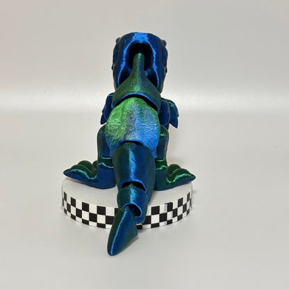 AquaChomp: Large Standing Silky Blue-Green T-Rex Fidget Collectible