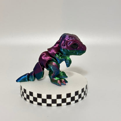 ShimmerChomp: Small Standing Silky Purple-Blue-Green T-Rex Fidget Collectible