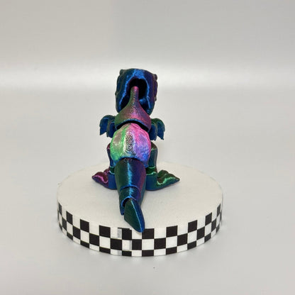 ShimmerChomp: Small Standing Silky Purple-Blue-Green T-Rex Fidget Collectible