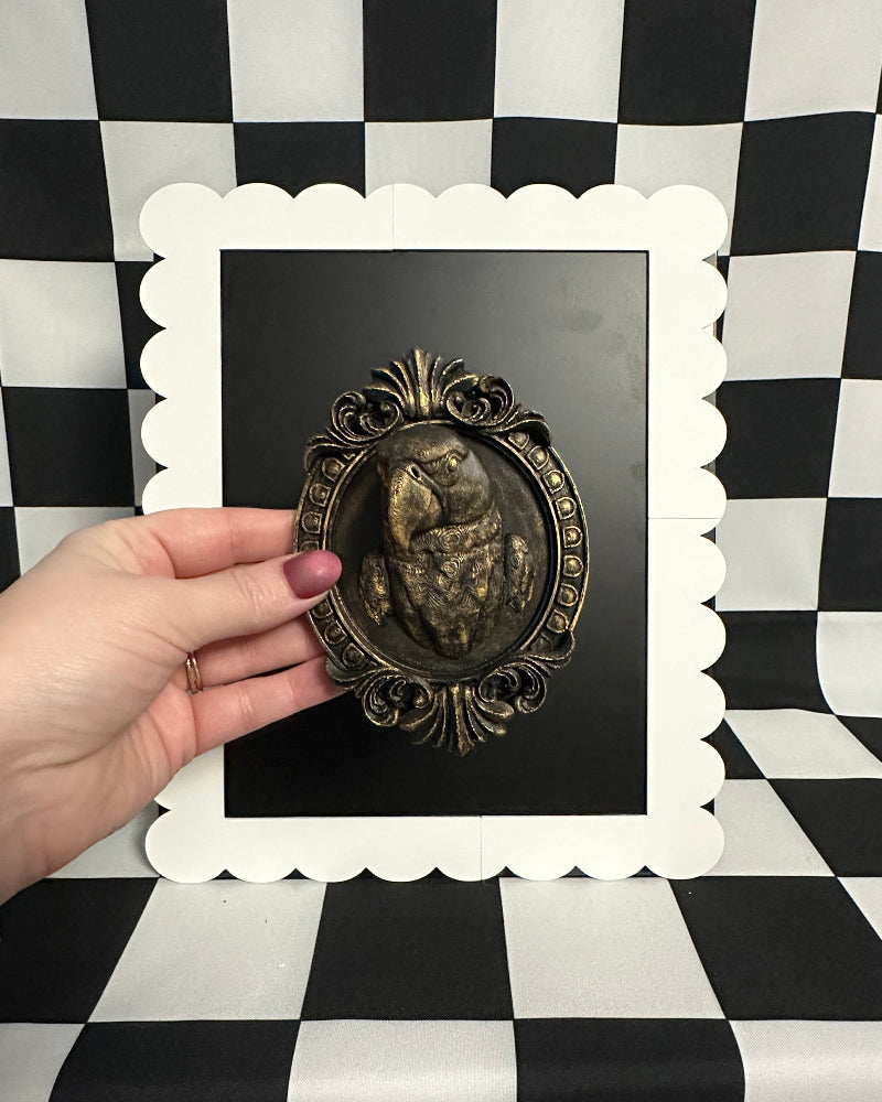 Gold Parrot Framed Magnet | Tropical Curiosity Mini Wall Art & Eclectic Decor