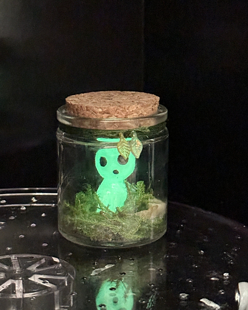 Kodama Terrarium – Version 4 | Glow-in-the-Dark Forest Spirit Mini Display