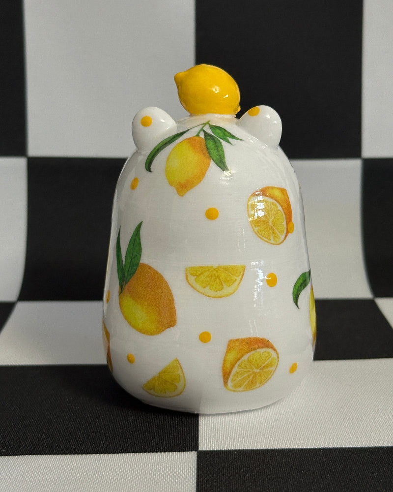 capybara with lemon design on a checkered background