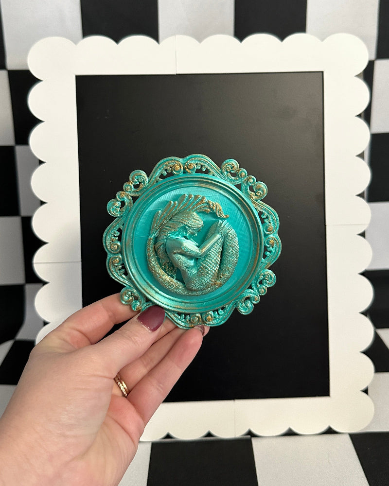 Mermaid Cameo Magnet | Coastal Fantasy Mini Wall Art & Vintage Curiosity Decor