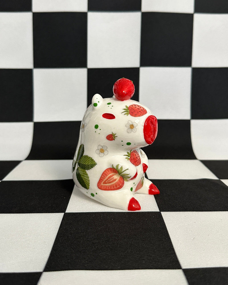 Strawberry Capybara Figurine | Whimsical Sculpture