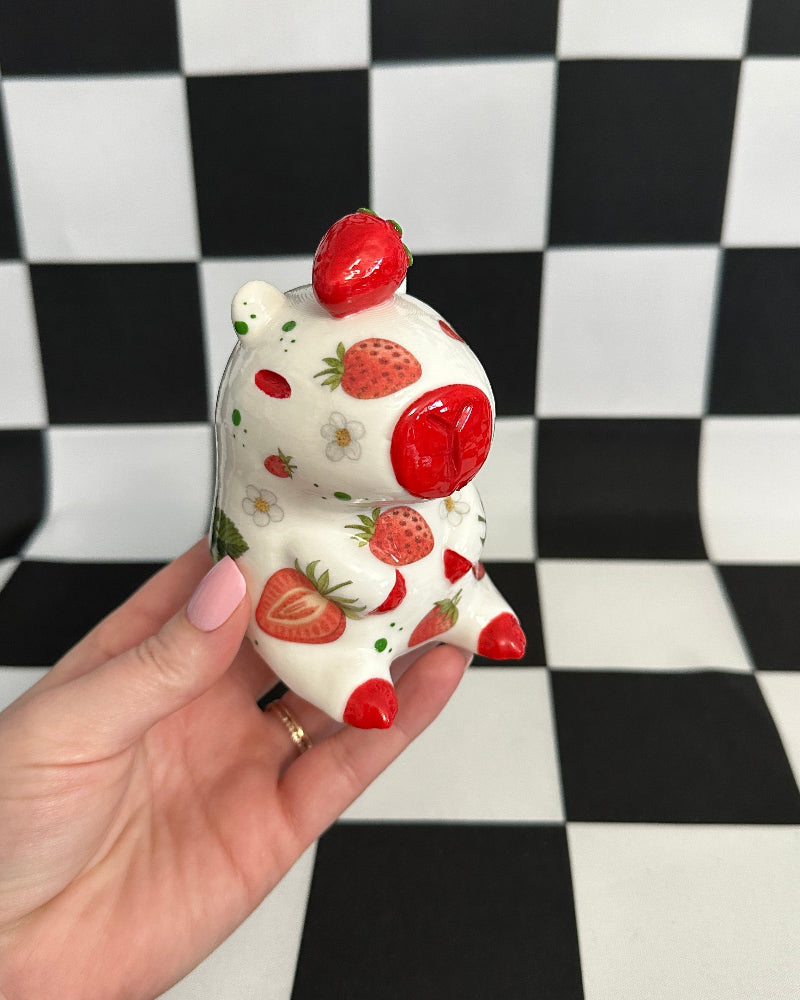 Strawberry Capybara Figurine | Whimsical Sculpture