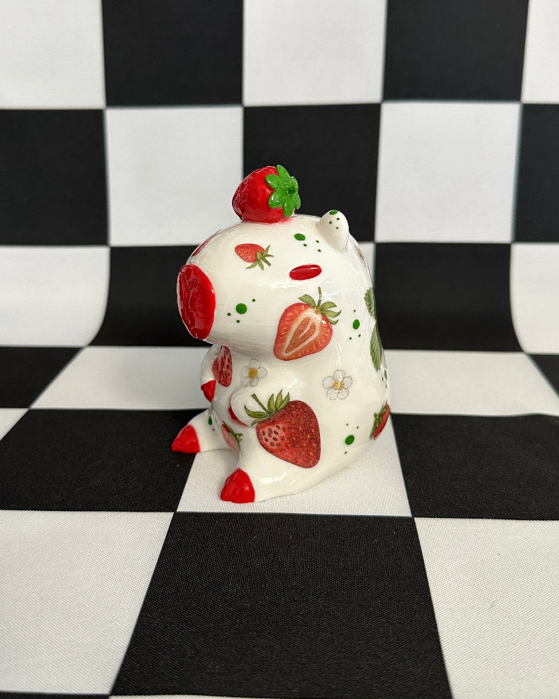 Strawberry Capybara Figurine | Whimsical Sculpture