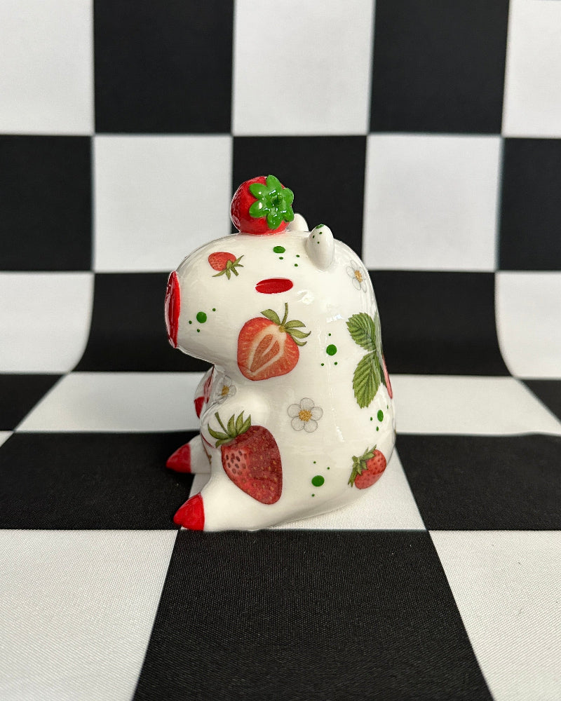 Strawberry Capybara Figurine | Whimsical Sculpture