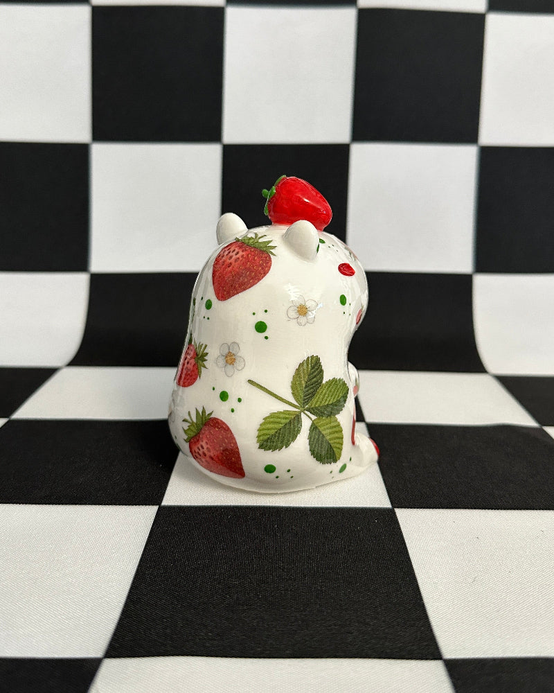 Strawberry Capybara Figurine | Whimsical Sculpture