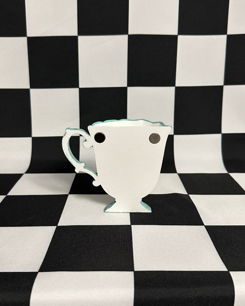 White trophy on a black and white checkered background