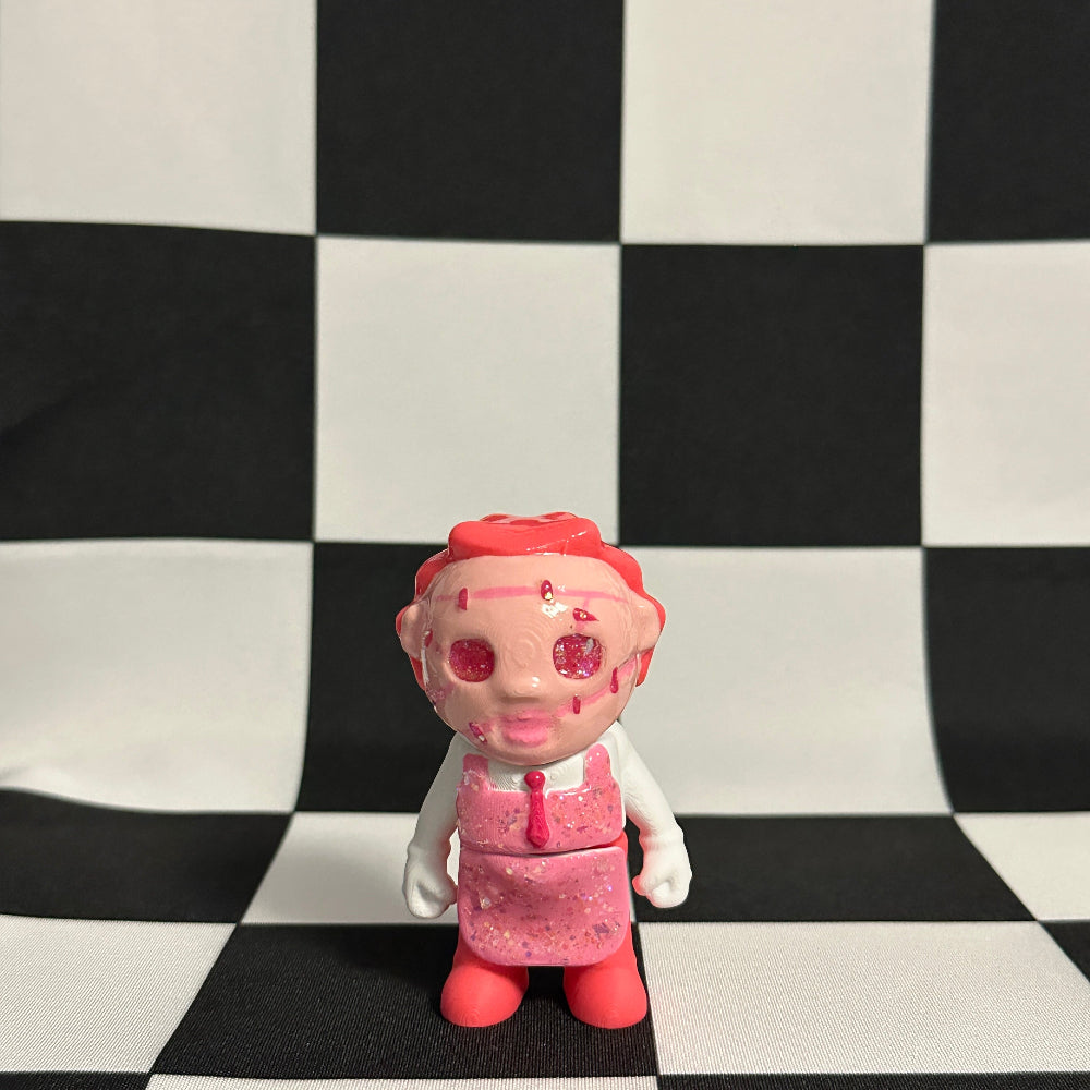 Toy figure with a checkered background