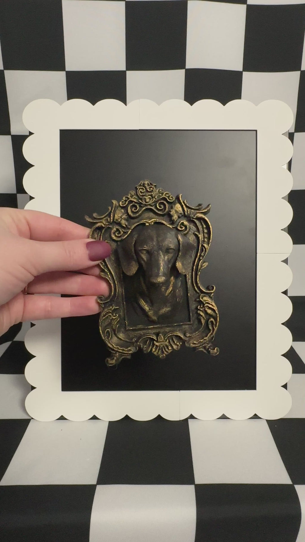 Gold Dachshund Framed Magnet | Whimsical Mini Wall Art & Eclectic Dog Decor