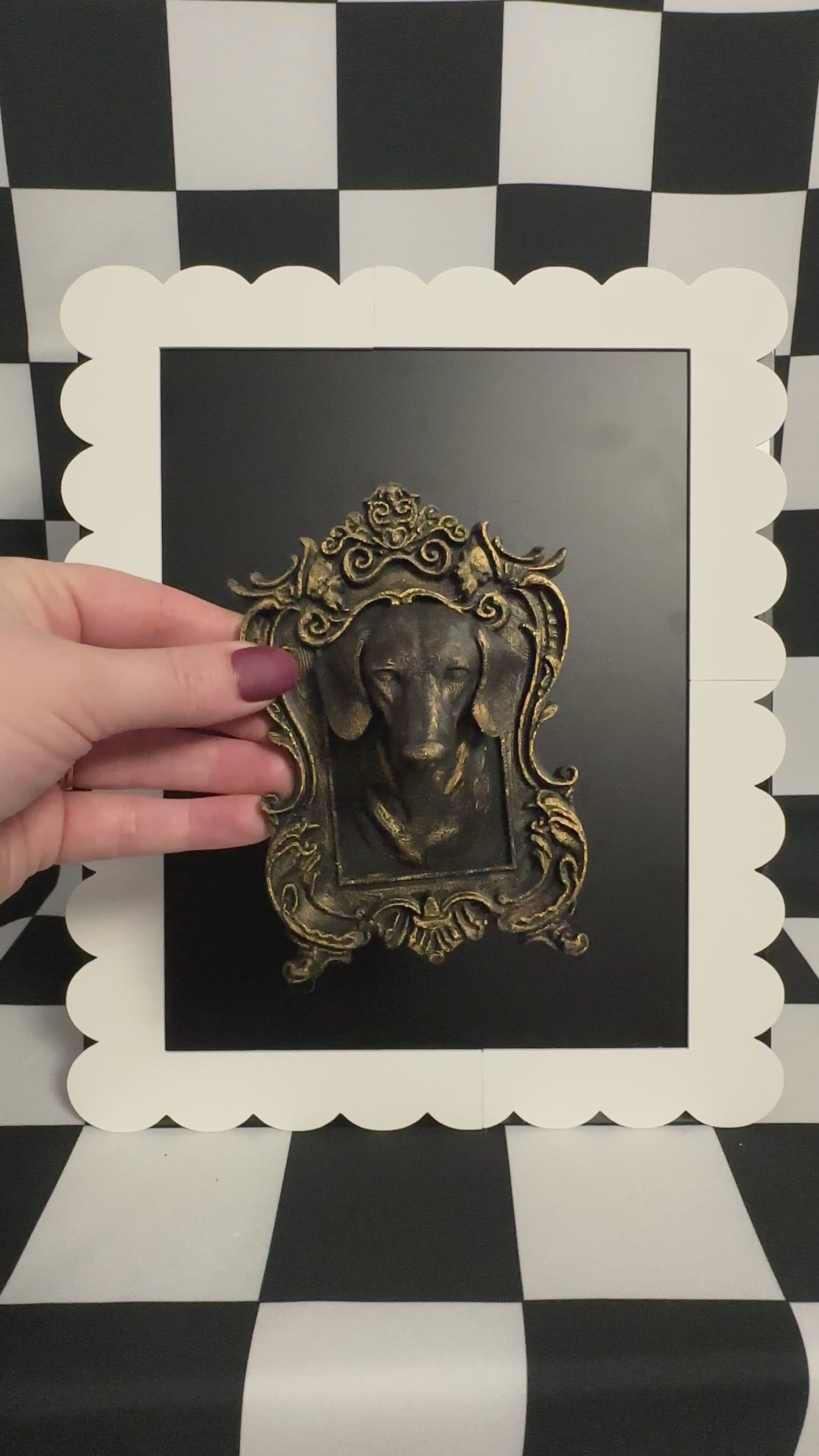 Gold Dachshund Framed Magnet | Whimsical Mini Wall Art & Eclectic Dog Decor