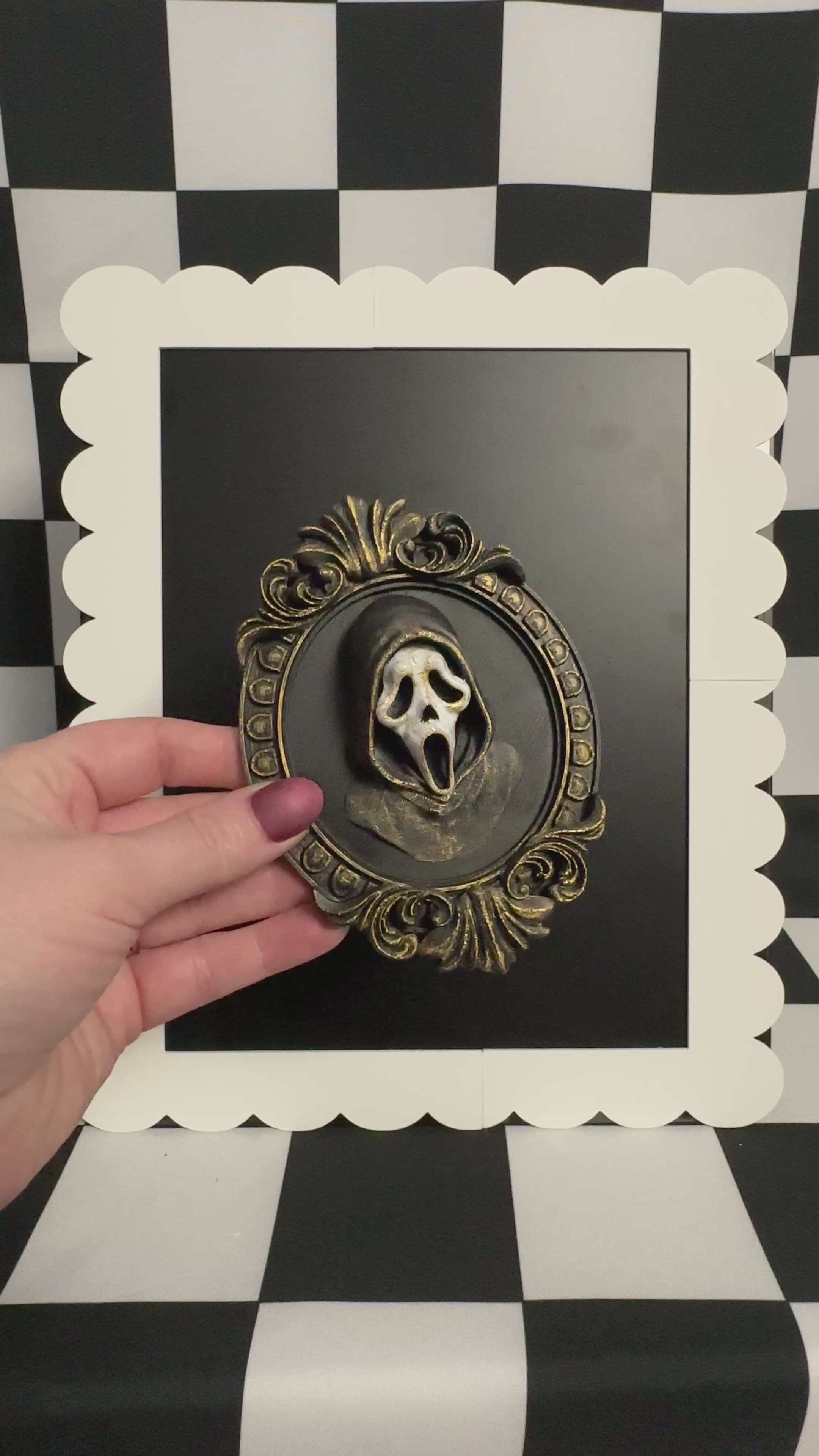 Ghostface-Inspired Framed Magnet | Horror Mini Wall Art & Gothic Curiosity Decor