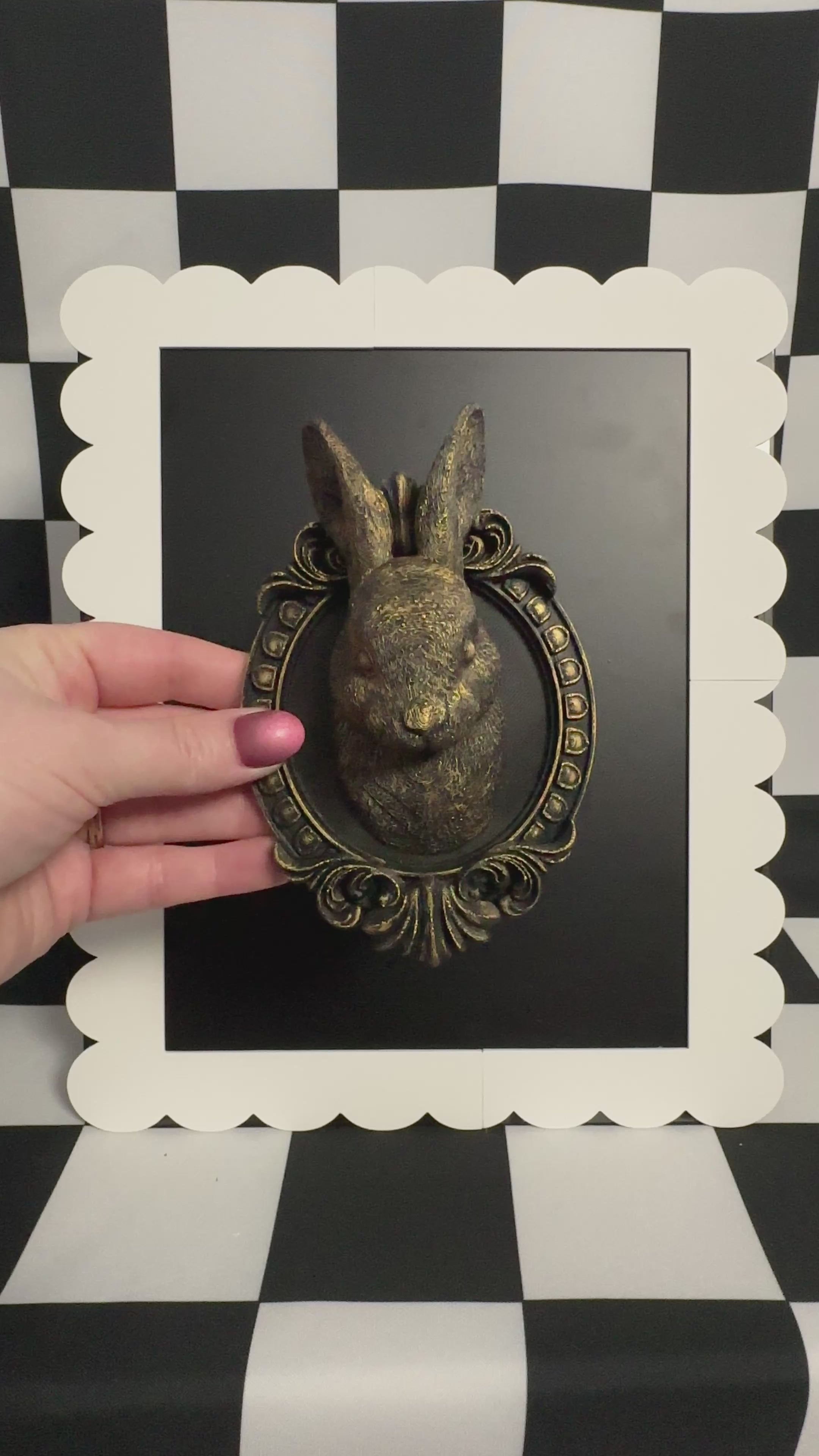 Gold Bunny Framed Magnet | Whimsical Mini Wall Art & Cottagecore Decor