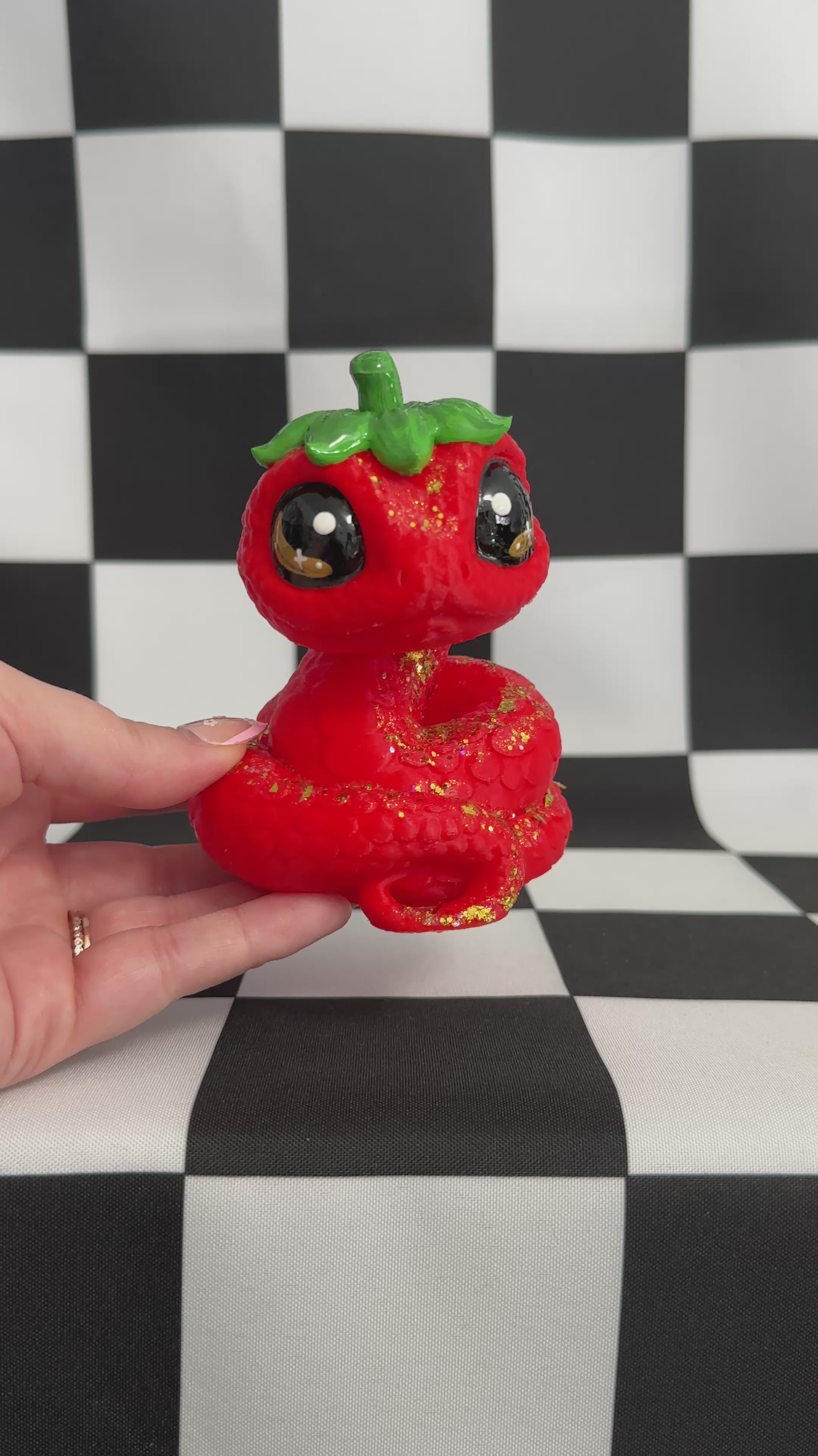 Kawaii Strawberry Snake Figurine