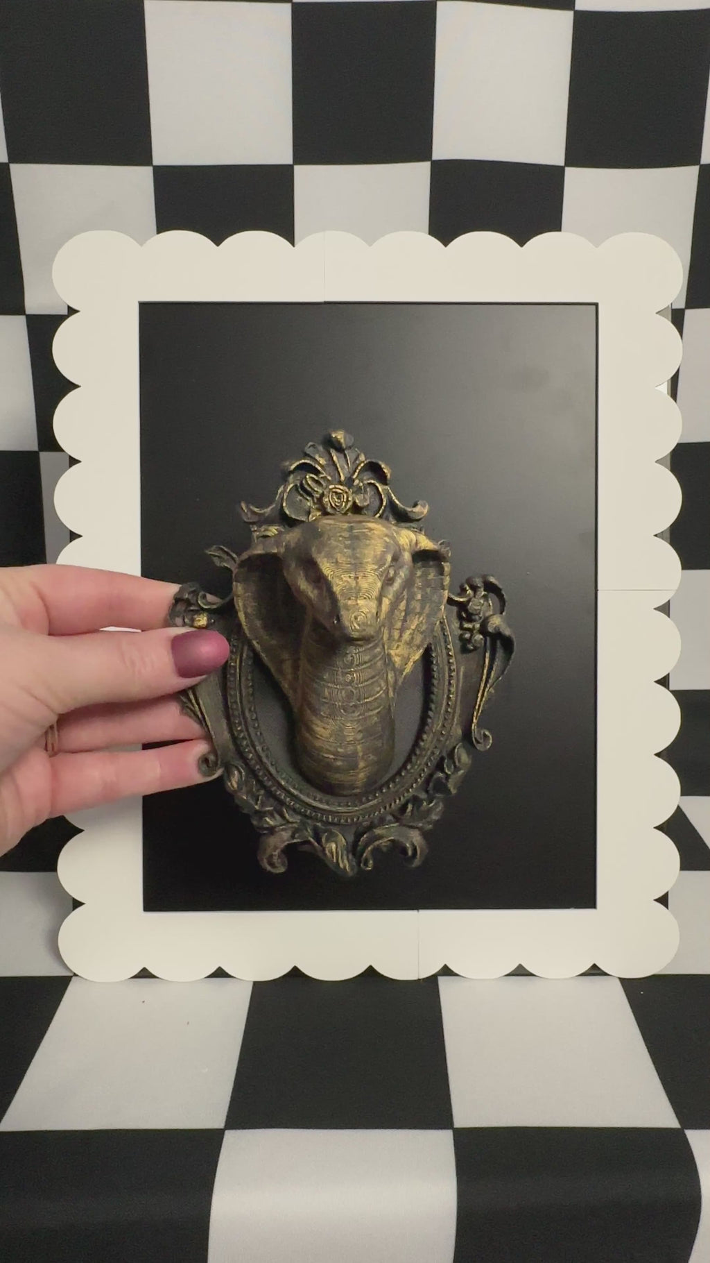 Gold Cobra Framed Magnet | Gothic Curiosity Mini Wall Art & Snake Decor