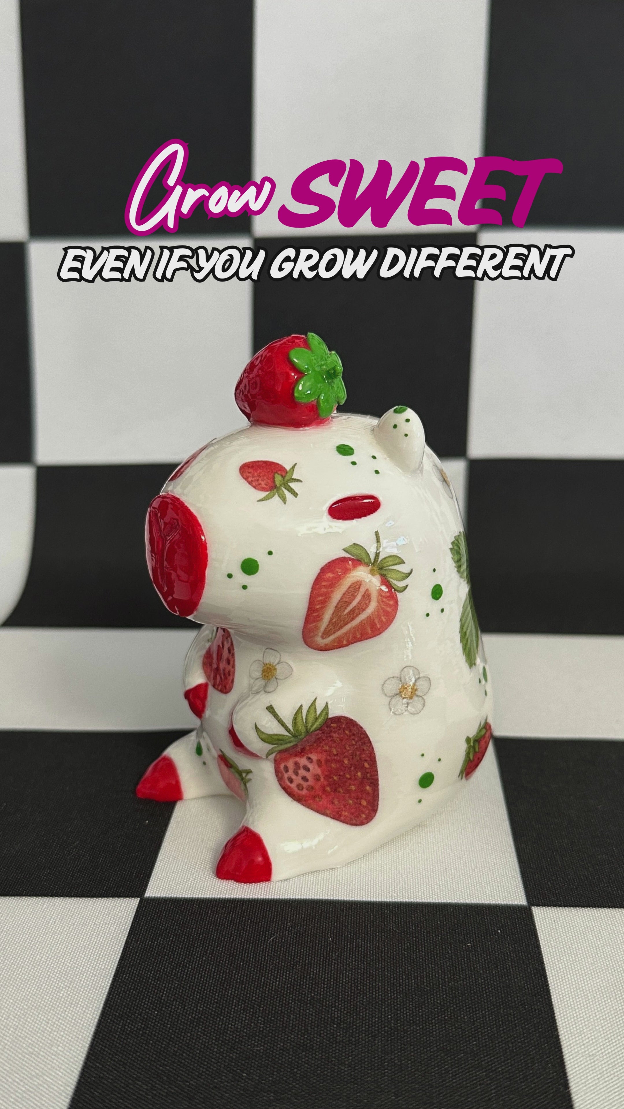 Strawberry Capybara Figurine | Whimsical Sculpture