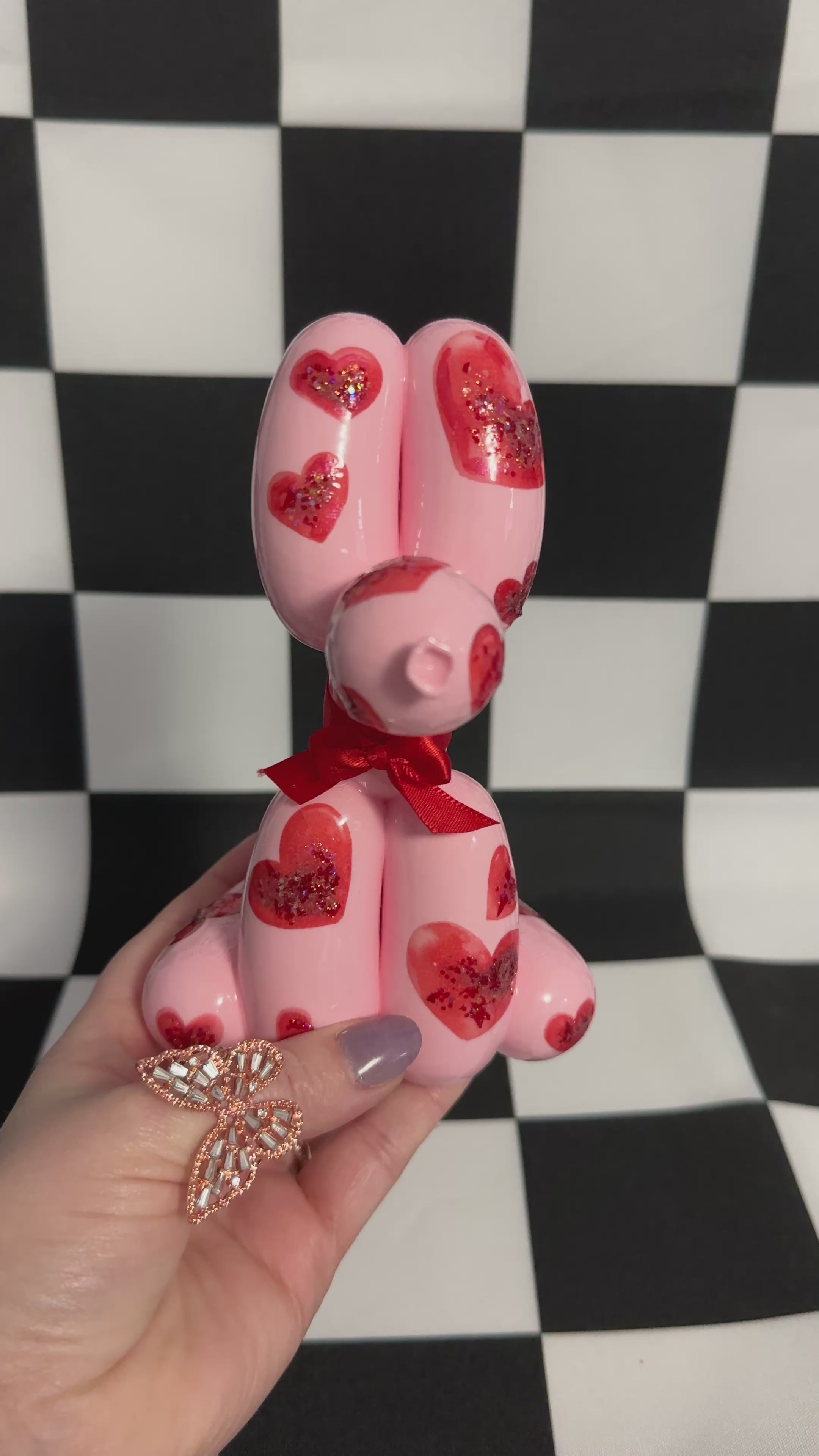 Valentine Pink Heart Balloon Sitting Dog 3D Printed Figurine