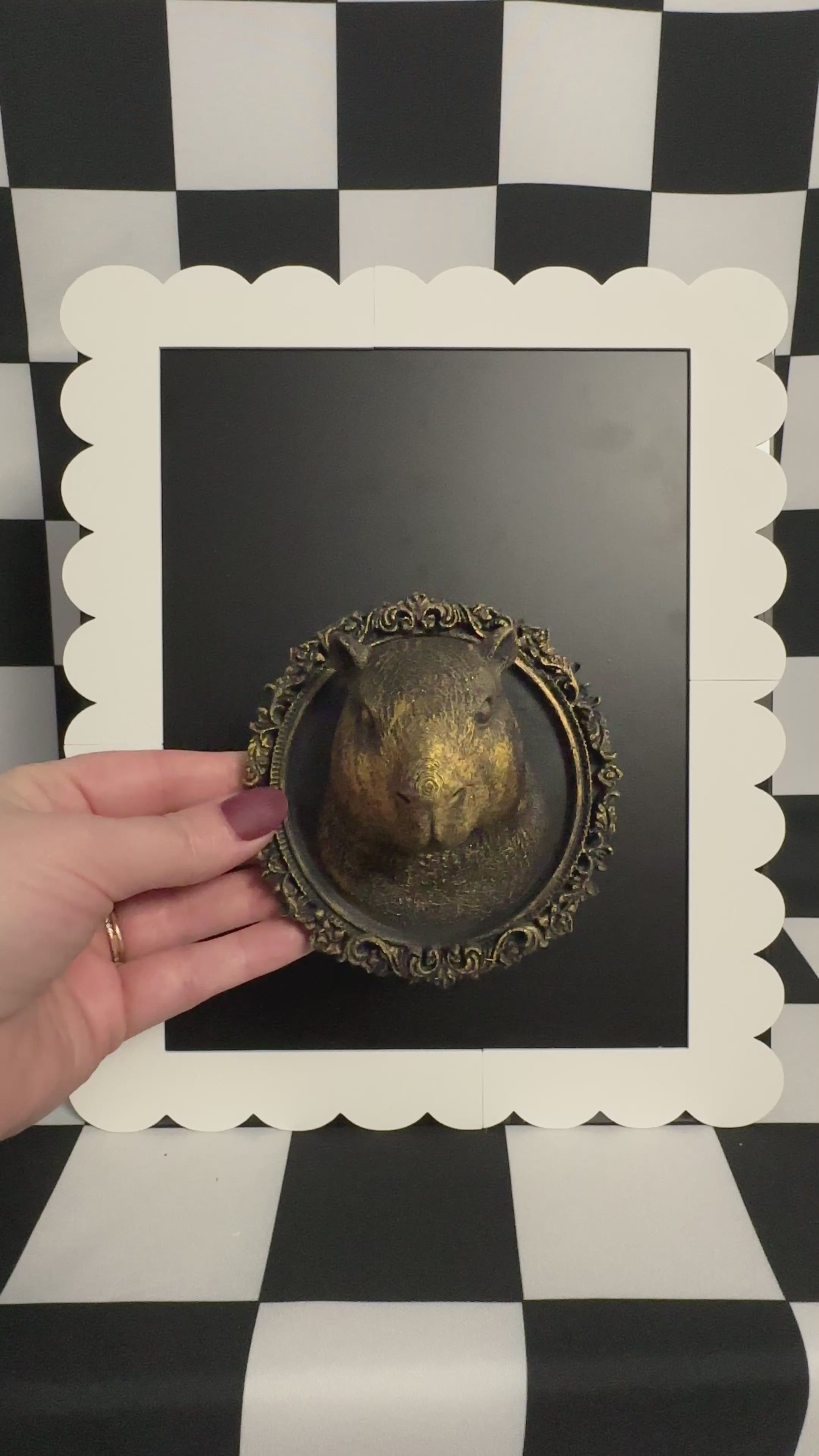 Gold Capybara Framed Magnet | Whimsical Curiosity Mini Wall Art & Eclectic Decor