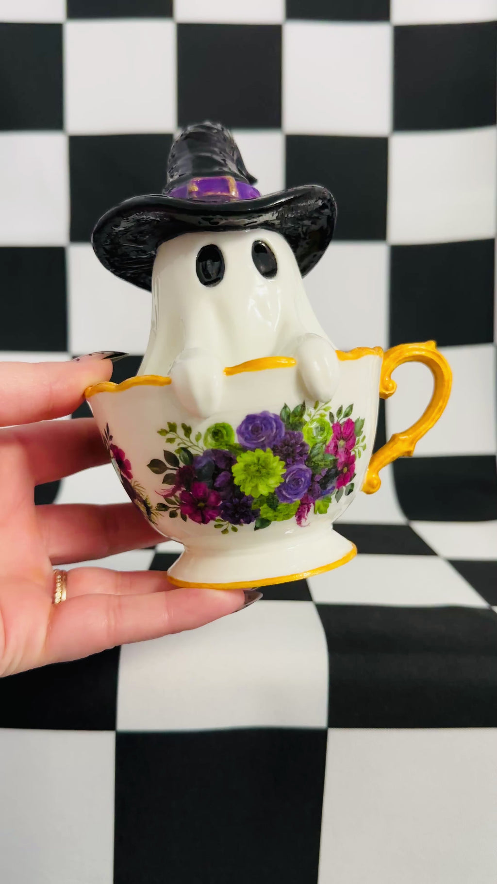 Witchy Boo Ghost Teacup Figurine