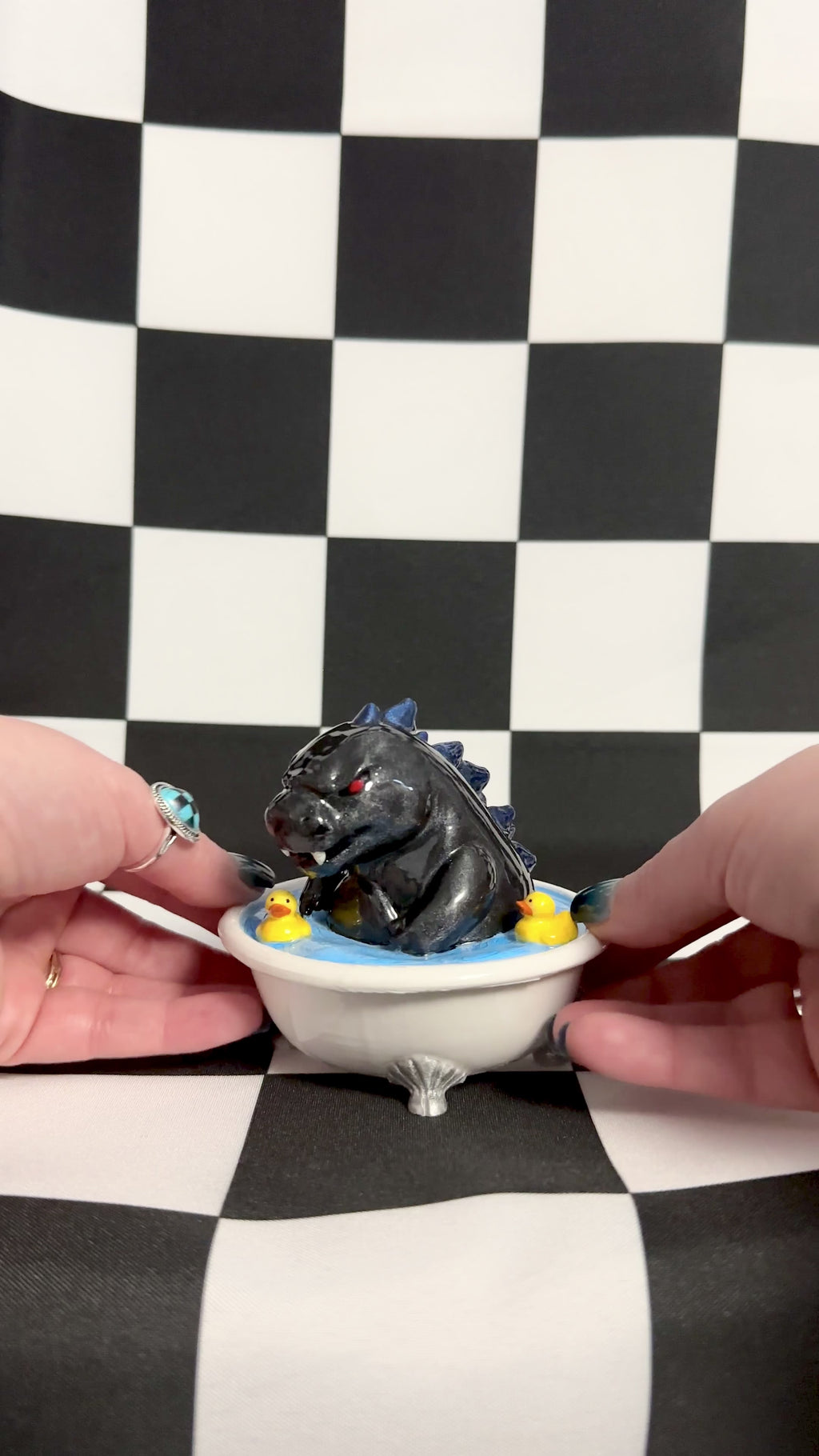 Chibi Godzilla In A Bathtub with Rubber Ducky 3D Printed Figurine
