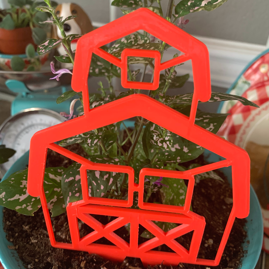 Country Farmhouse Red Barn Plant Pal 3d Printed Indoor Trellis | More Heart Studio